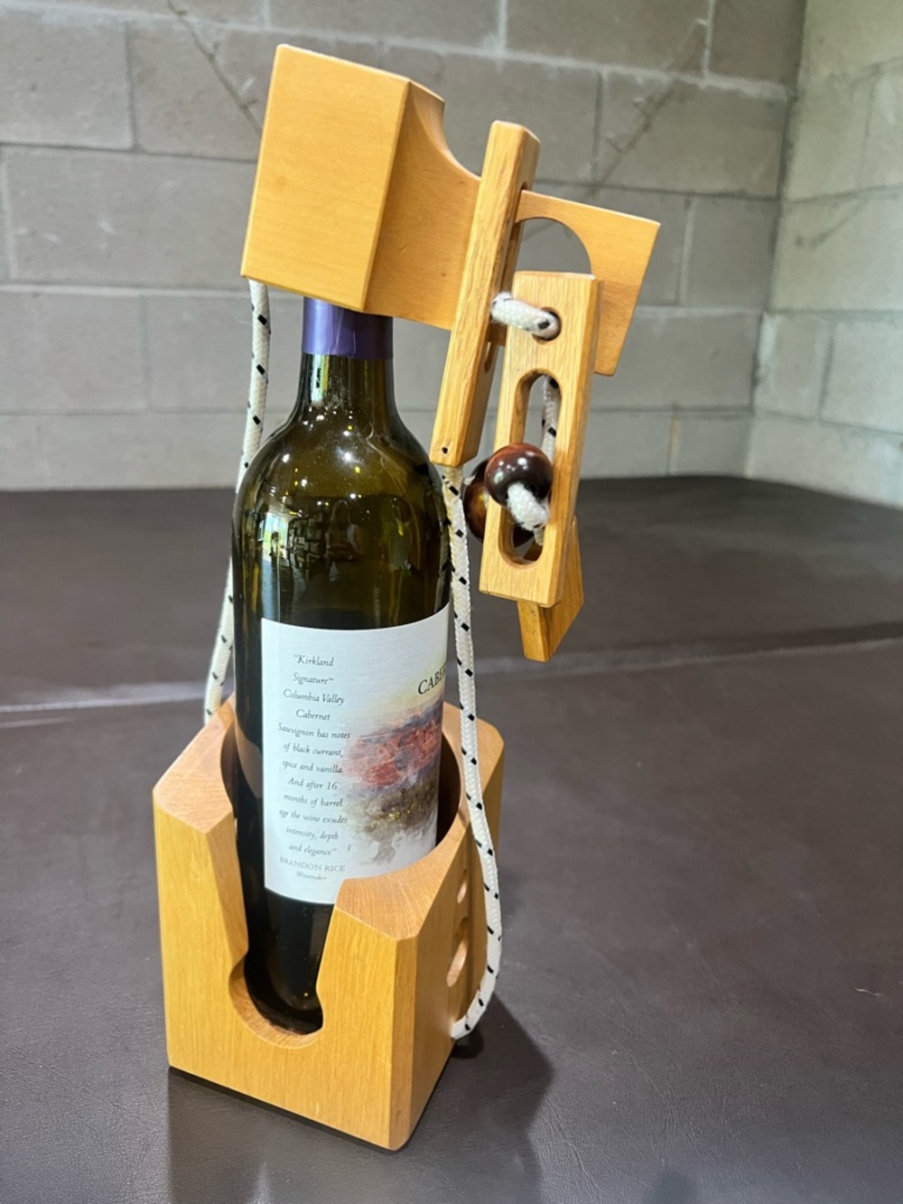 Wooden Puzzle Wine Bottle Holder - Natural Finish